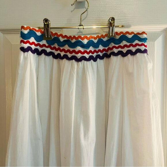 Anthropologie Moon Orchids White A-Line Skirt with Colorful Trim - Picture 3 of 6